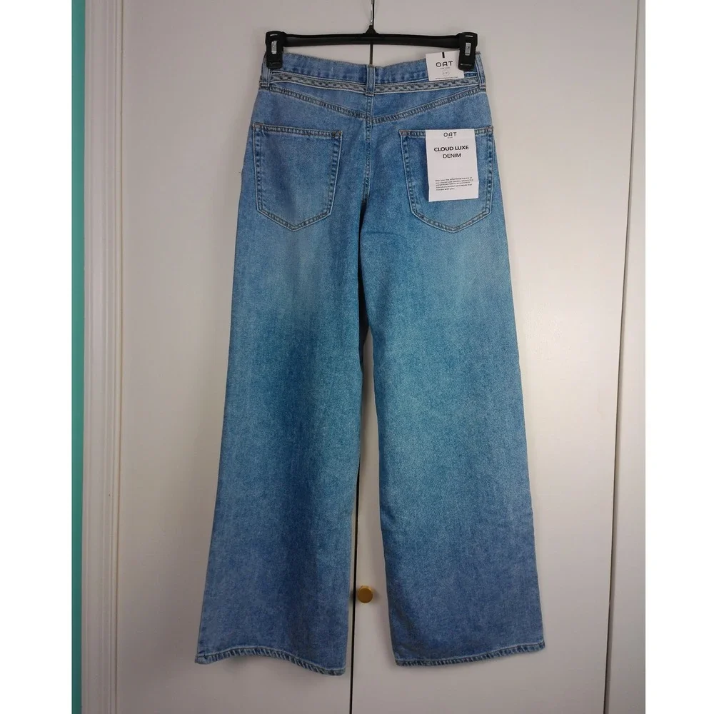 OAT New York Cloud Luxe Mid Rise Loose Straight Jeans Blue Light Wash 4/27 NEW